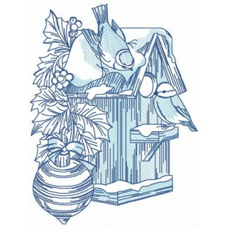 Winter birdhouse embroidery design - Embroidery Design