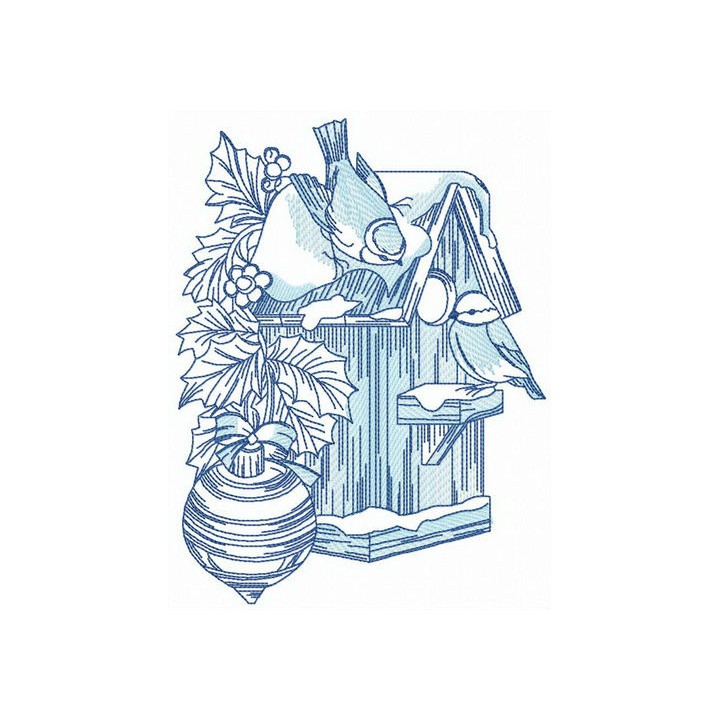 Winter birdhouse embroidery design - Embroidery Design