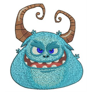 Blue horny monster's muzzle embroidery design - Embroidery Design