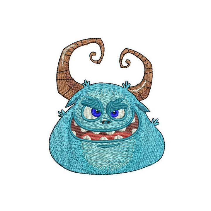 Blue horny monster's muzzle embroidery design - Embroidery Design