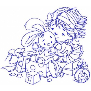 Girl playing with bunny embroidery design - Embroidery Design