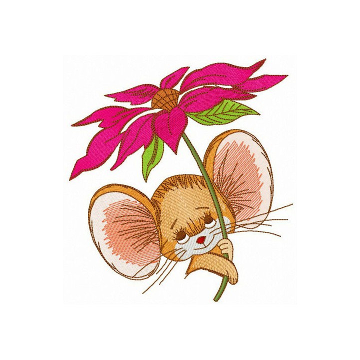 Mousekin with pyrethrum embroidery design - Embroidery Design