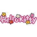 Embroidered Hello Kitty logo adorned with colorful flowers, showcasing a playful and whimsical design.