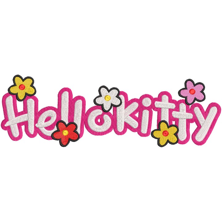 Hello kitty logo with flowers embroidery design - Embroidery Design