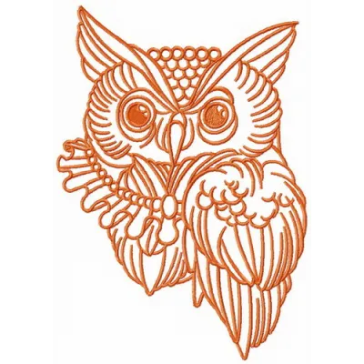 Owl with collar embroidery design preview showing detailed stitching pattern