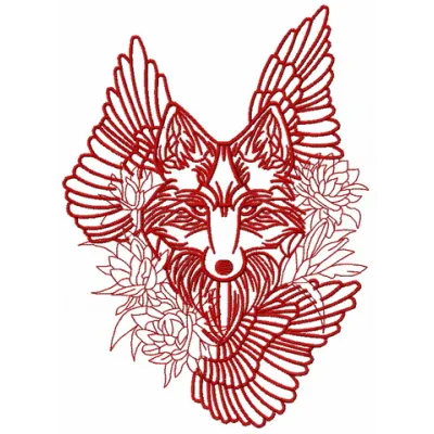 Tribal wolf 4 embroidery design featuring geometric patterns and bold lines