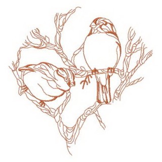 Two birds on tree branch embroidery design - Embroidery Design