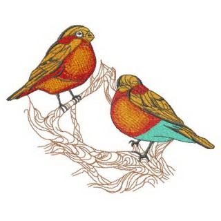 Birdie couple on tree branch embroidery design - Embroidery Design