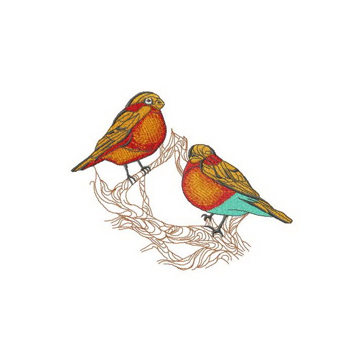 Birdie couple on tree branch embroidery design - Embroidery Design