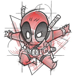 Deadpool art sketch embroidery design - Embroidery Design