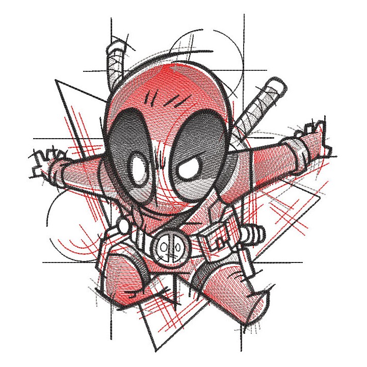 Deadpool art sketch embroidery design - Embroidery Design