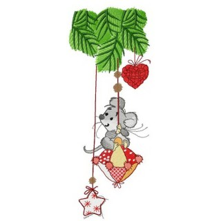 Mouse swinging on Christmas toy embroidery design - Embroidery Design
