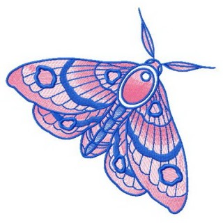 Pink and blue night butterfly embroidery design - Embroidery Design