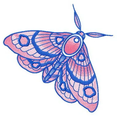 Pink and blue night butterfly embroidery design preview