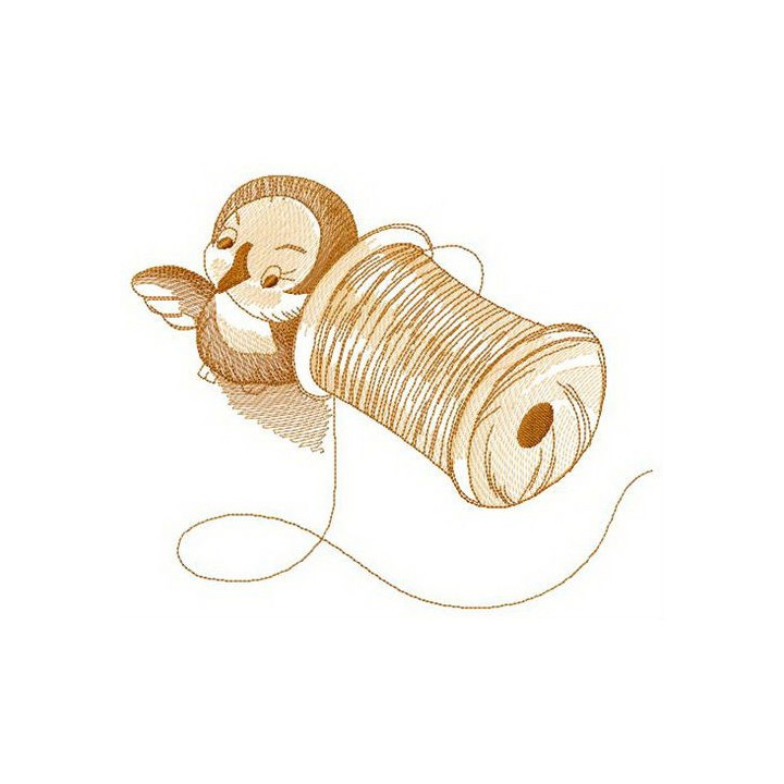Birdie with spool of thread embroidery design - Embroidery Design