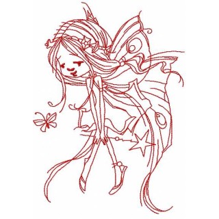 Redwork fairy with magic wand embroidery design - Embroidery Design