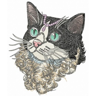 Curly cat embroidery design - Embroidery Design
