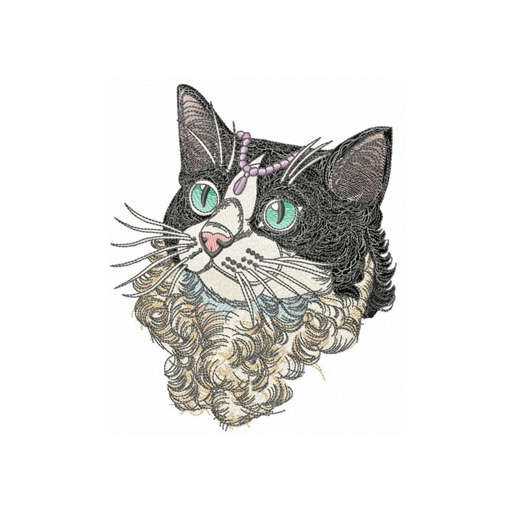Curly cat embroidery design - Embroidery Design