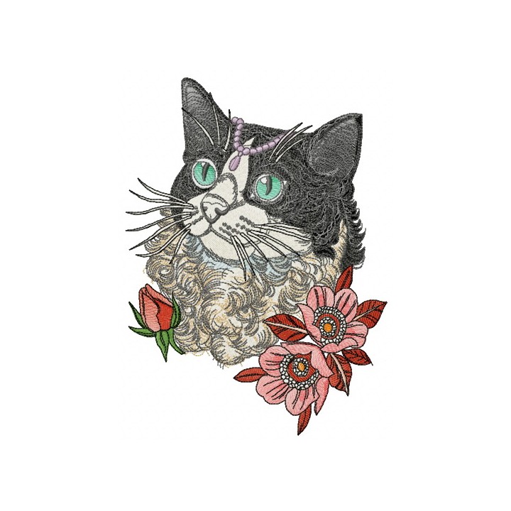 Rich curly cat embroidery design - Embroidery Design