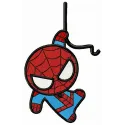 Spiderman hangs on rope embroidery design preview showing stitched superhero character suspended on detailed rope pattern