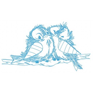 Funny couple of sparrows sketch embroidery design - Embroidery Design