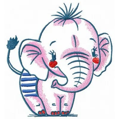 Elephant at the beach embroidery design preview showing stitched elephant with ocean and sand details