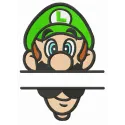 Luigi monogram embroidery design preview showing green stitched lettering