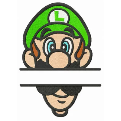 Luigi monogram embroidery design preview showing green stitched lettering