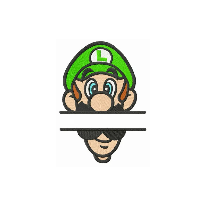 Luigi monogram embroidery design preview showing green stitched lettering