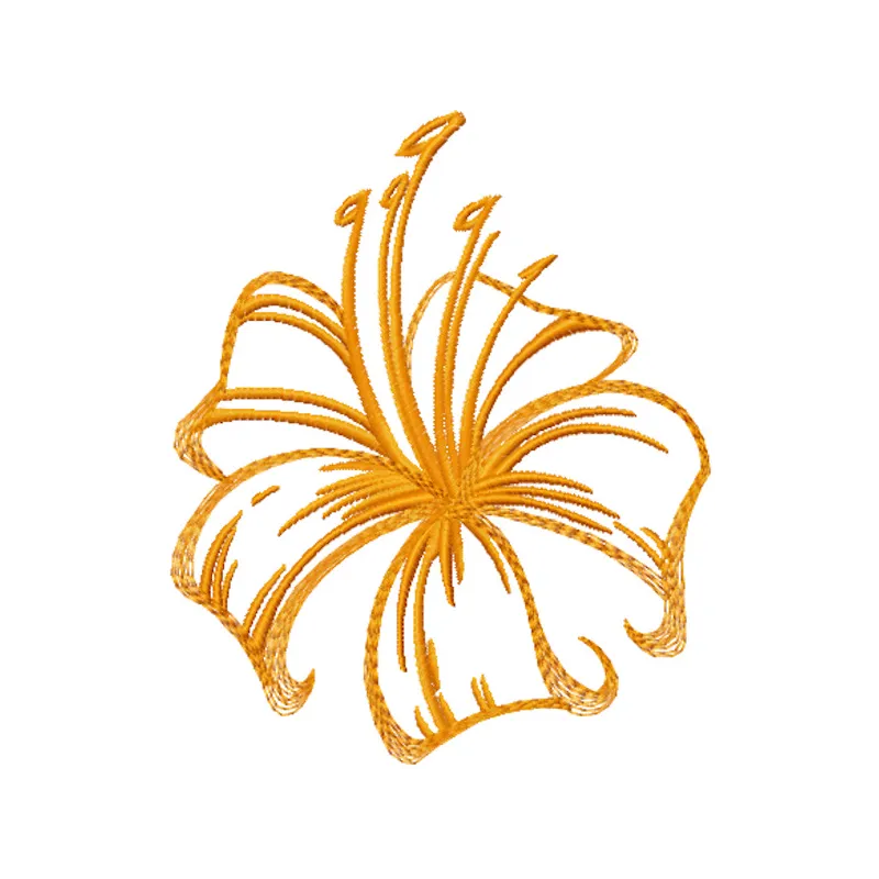 Hibiscus flower one color embroidery design featuring intricate stitching and floral details on a neutral background.