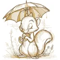 Embroidery design featuring a squirrel with a heart under an umbrella, showcasing woodland animal charm.
