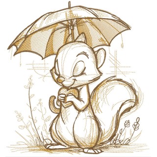 Squirrel with a heart under an umbrella embroidery design - Embroidery Design