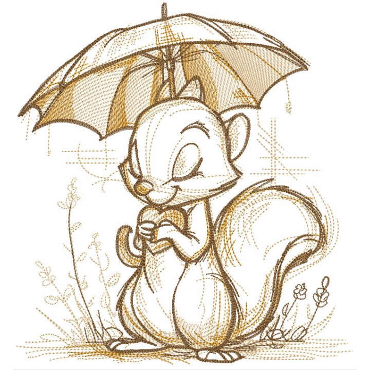 Squirrel with a heart under an umbrella embroidery design - Embroidery Design