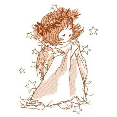 Windy heaven embroidery design featuring an angel motif in detailed stitching