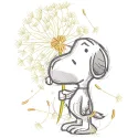 Snoopy with dandelion embroidery design, featuring a detailed and colorful illustration of Snoopy beside a dandelion.