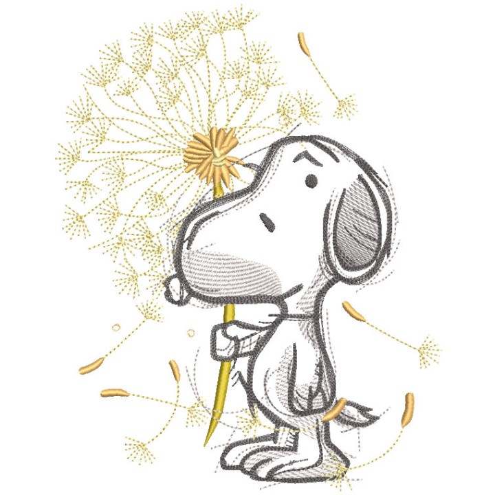 Snoopy with dandelion embroidery design - Embroidery Design