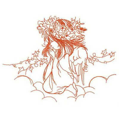 Prayer on clouds embroidery design featuring angelic motif with text on cloud background