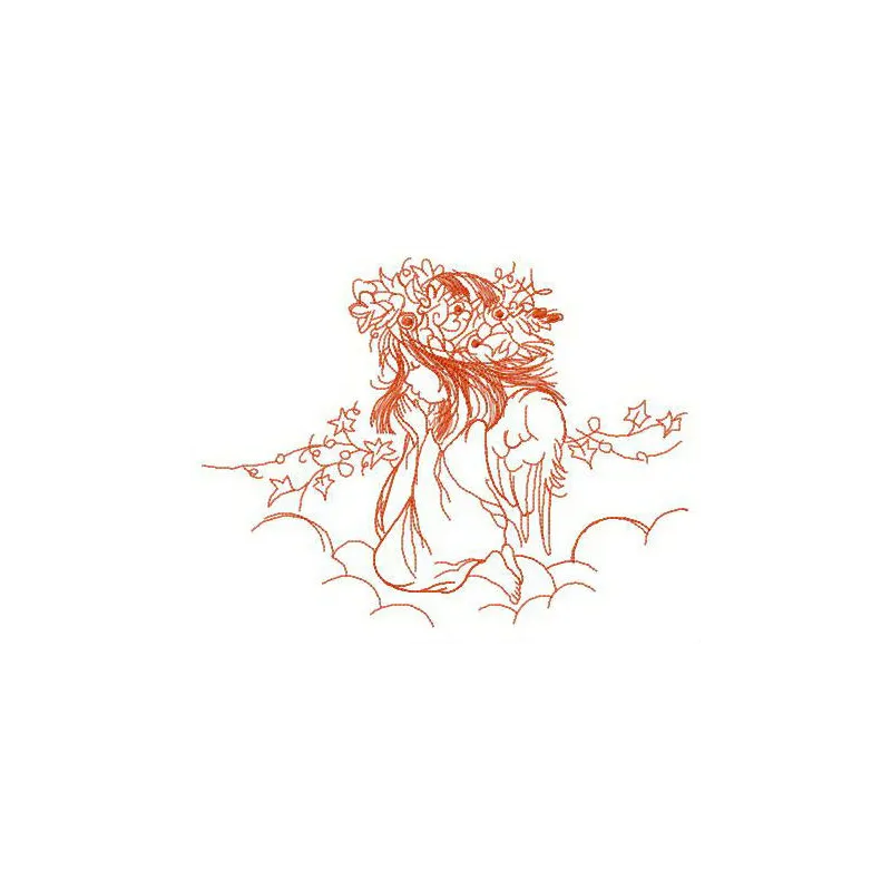 Prayer on clouds embroidery design featuring angelic motif with text on cloud background