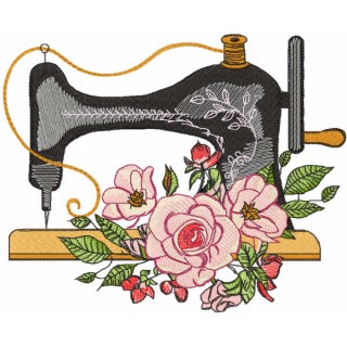 Vintage sewing machine with roses embroidery design - Embroidery Design