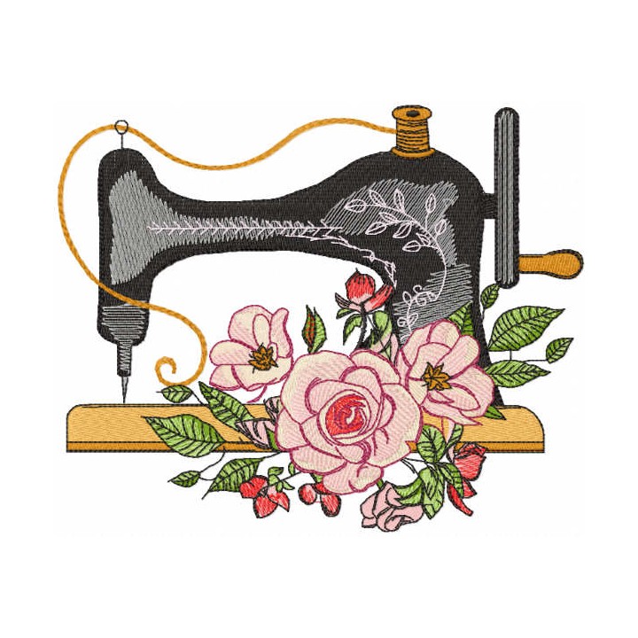Vintage sewing machine with roses embroidery design - Embroidery Design