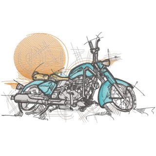 Vintage motorcycle beautiful sunset embroidery design - Embroidery Design