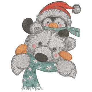 Polar bear bring penguin embroidery design - Embroidery Design