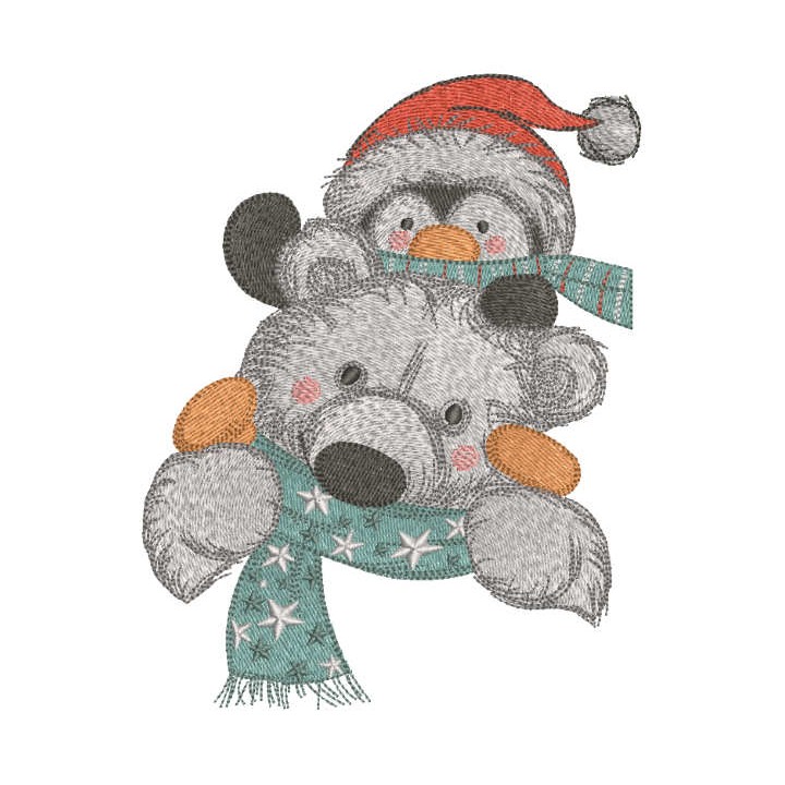 Polar bear bring penguin embroidery design - Embroidery Design