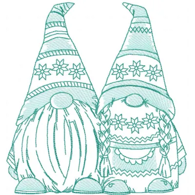 Tattered two dwarves embroidery design preview showing detailed stitching pattern for gnome-themed projects