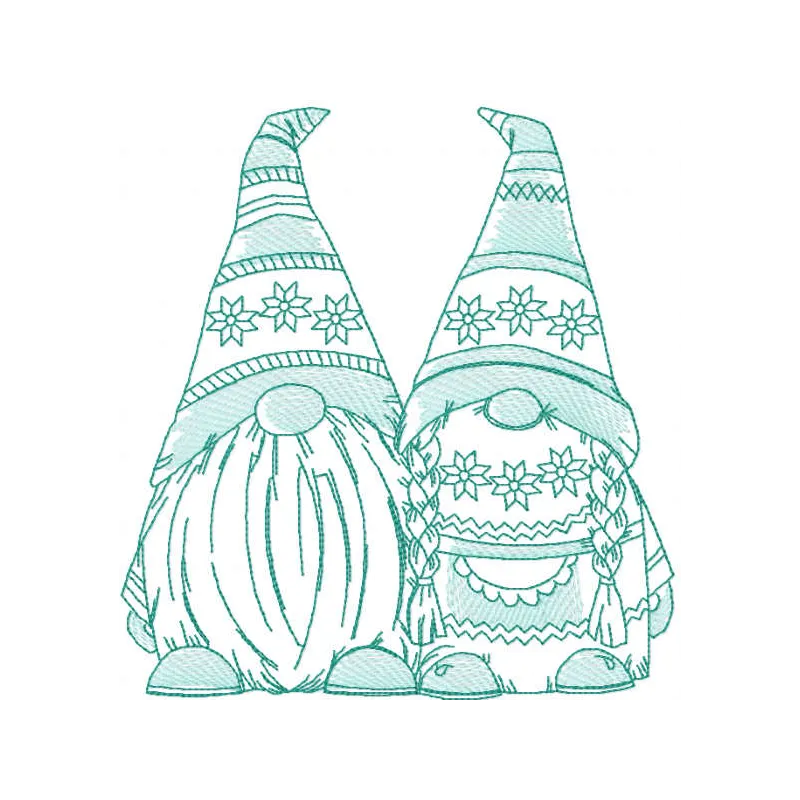 Tattered two dwarves embroidery design preview showing detailed stitching pattern for gnome-themed projects