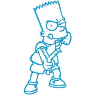 Bart Simpson with catapult one colored embroidery design - Embroidery Design