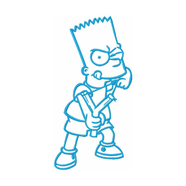 Bart Simpson with catapult one colored embroidery design - Embroidery Design