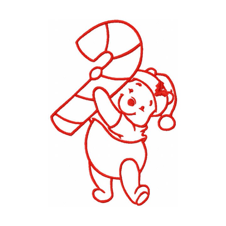 Pooh with candy stick one colored embroidery design - Embroidery Design