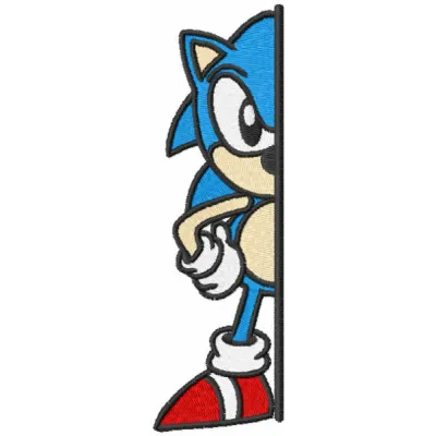 Brave Sonic embroidery design preview showing detailed stitching pattern of the iconic blue hedgehog character
