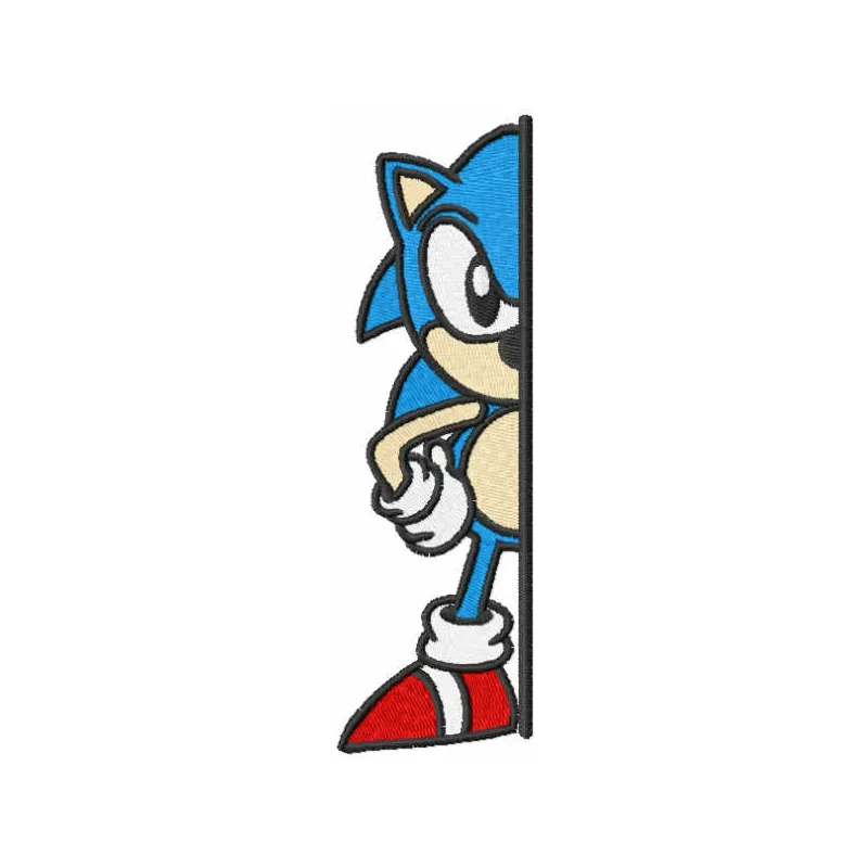 Brave Sonic embroidery design preview showing detailed stitching pattern of the iconic blue hedgehog character